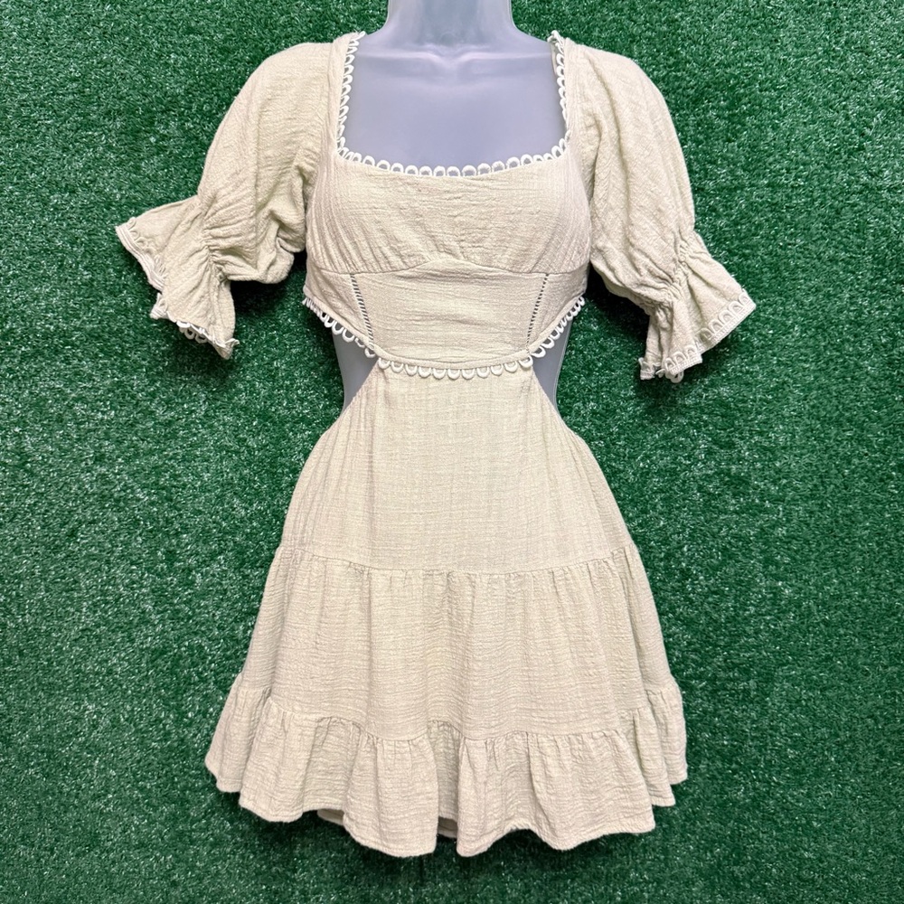 Luxxel Green Cottagecore Ruffle Cutout Bohemian Mini Dress